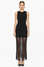 Sleeveless Mesh Panel Maxi Dress with Fringe Hem