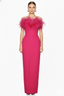 Feather Trim Strapless Column Gown