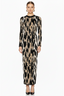 Animal Print Long Sleeve Fitted Maxi Dress