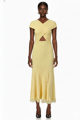 Crisscross Knit Maxi Dress with Cutout Waist and Lace Panel Detail