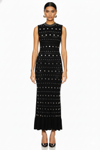 Embellished Knit Crochet Gown with Flounce Hem
