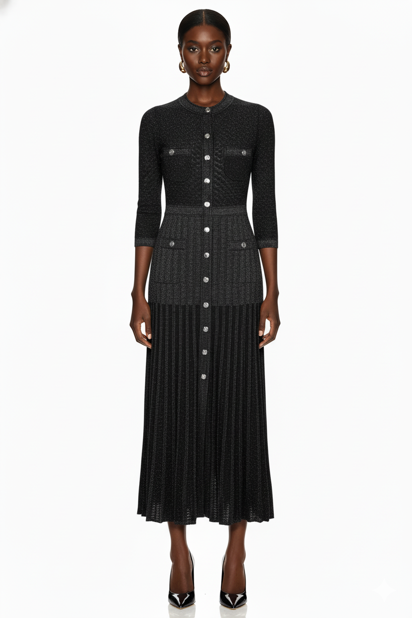 Textured Knit Cardigan Midi Dress