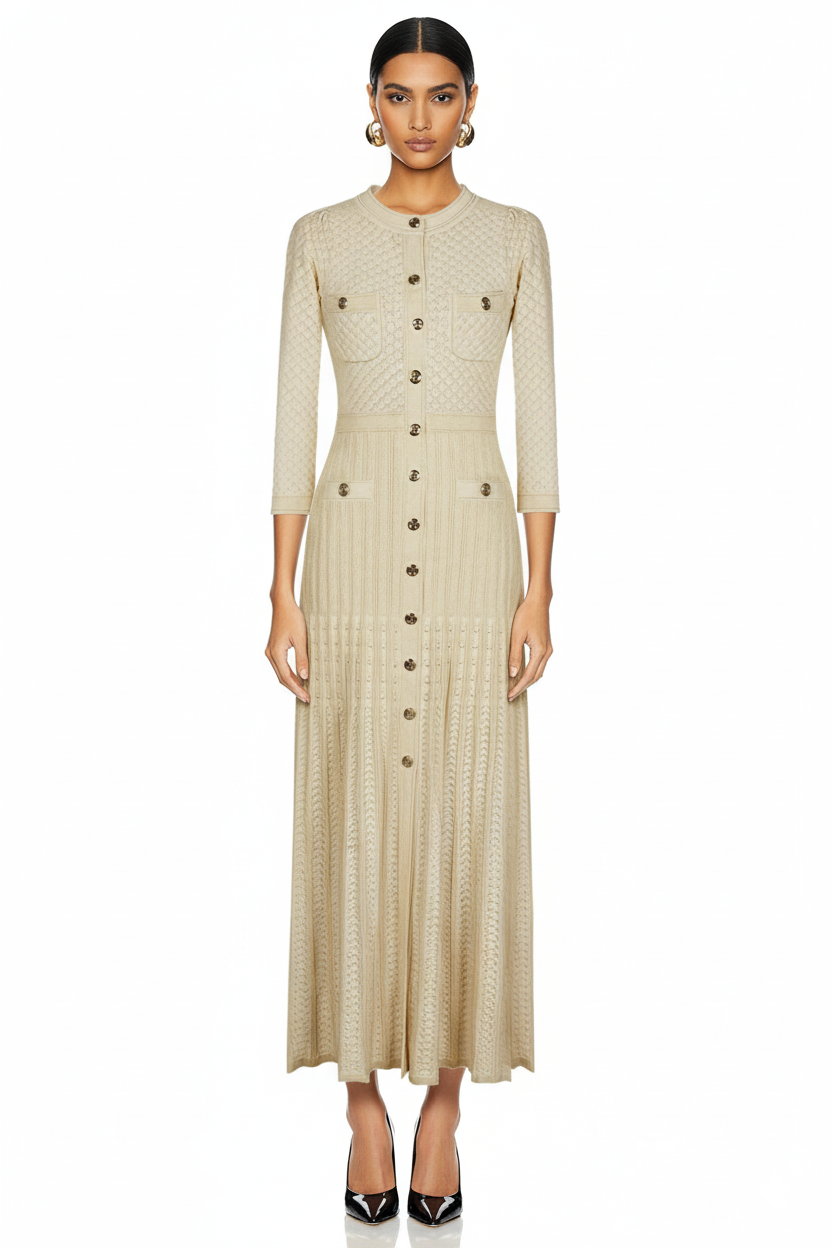 Textured Knit Cardigan Midi Dress