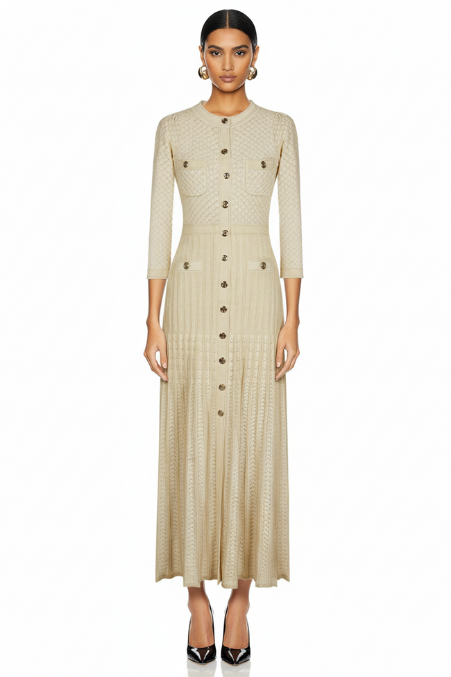 Textured Knit Cardigan Midi Dress Hover Image
