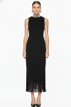 Embellished Fringe Trim Sleeveless Midi Dress
