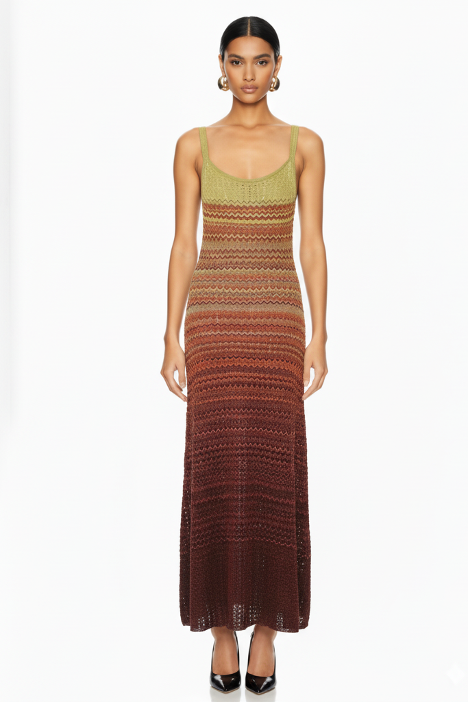 Ombre Knit Scoop Neck Maxi Dress