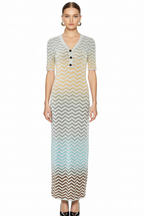 Chevron Pattern Button-Front Knit Maxi Dress