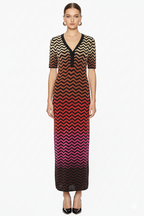 Chevron Pattern Button-Front Knit Maxi Dress