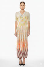 Chevron Pattern Button-Front Knit Maxi Dress