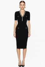 Embellished Trim Ribbed Knit Midi Dress