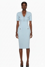 Embellished Trim Ribbed Knit Midi Dress