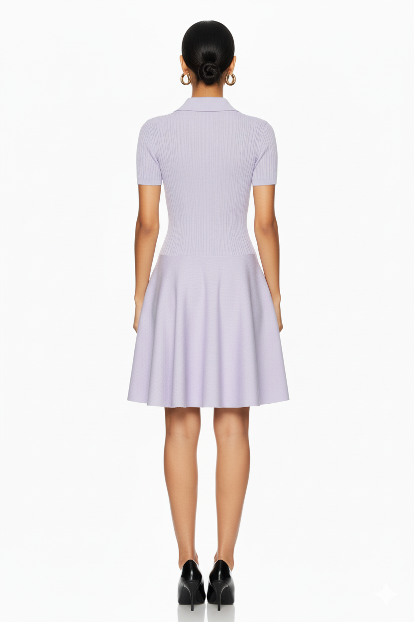 Collared Ribbed Knit Button-Front Mini Dress