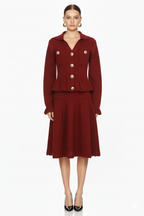 Button-Front Knit Peplum Dress with Flared Cuffs