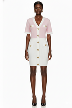 Contrast Panel Knit Mini Dress with Gold Button Detail