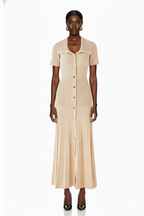 Embellished Collar Ribbed Button-Down Maxi Dress