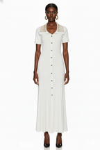 Embellished Collar Ribbed Button-Down Maxi Dress