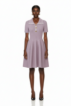 Collared Ribbed Knit Fit-and-Flare Mini Dress