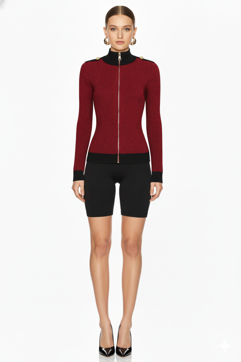 Contrast Trim Knit Maxi Dress and Zip-Up Cardigan Set