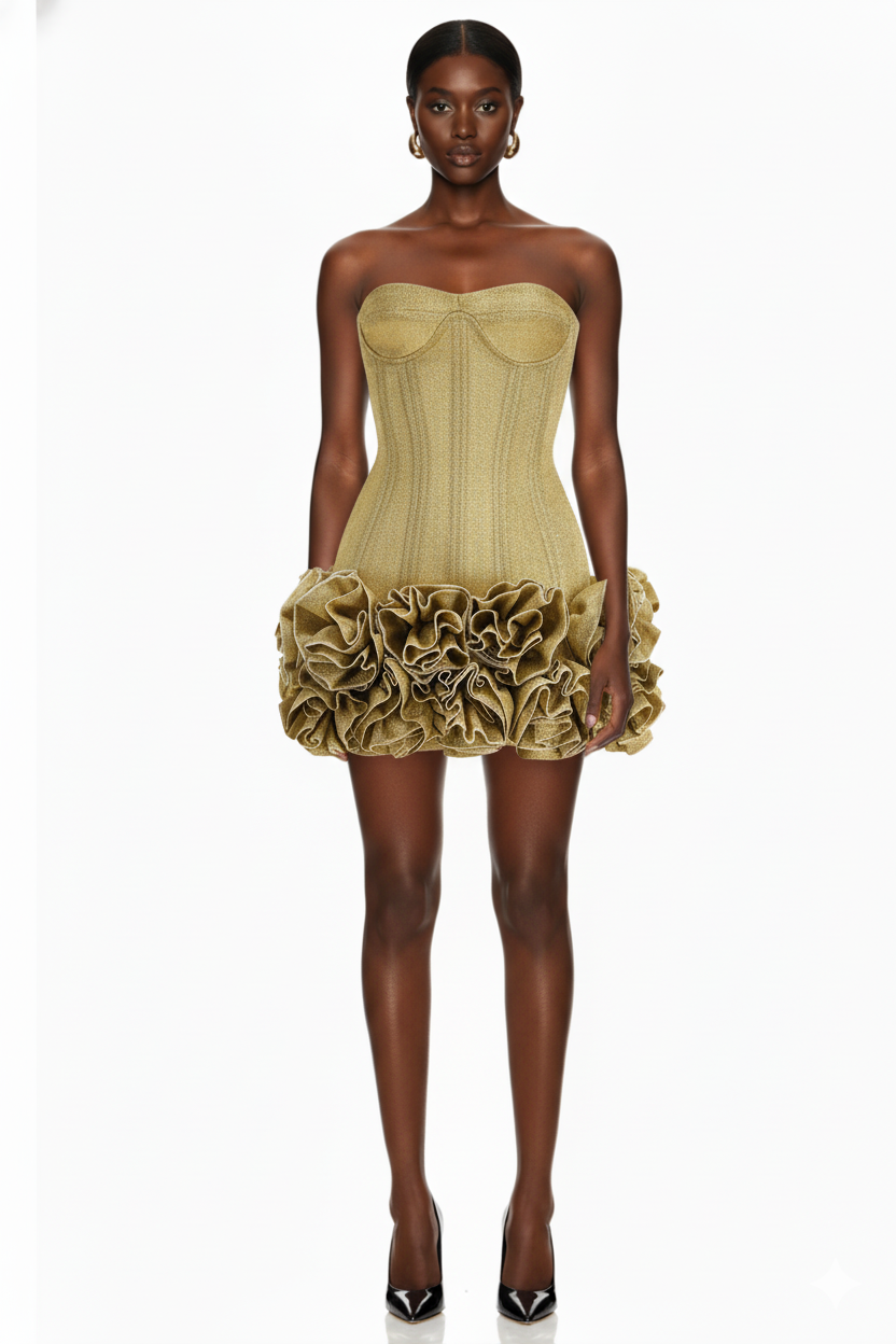 Strapless Corset Mini Dress with Ruffled Hem