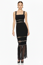Fringe Hem Embellished Bandage Maxi Dress