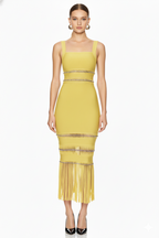 Fringe Hem Embellished Bandage Maxi Dress