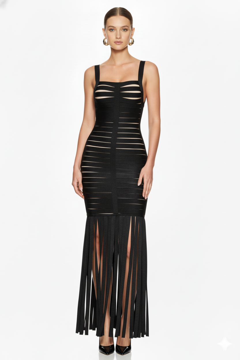 Cutout Bandage Fringe Maxi Dress