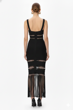 Cutout Bandage Fringe Maxi Dress