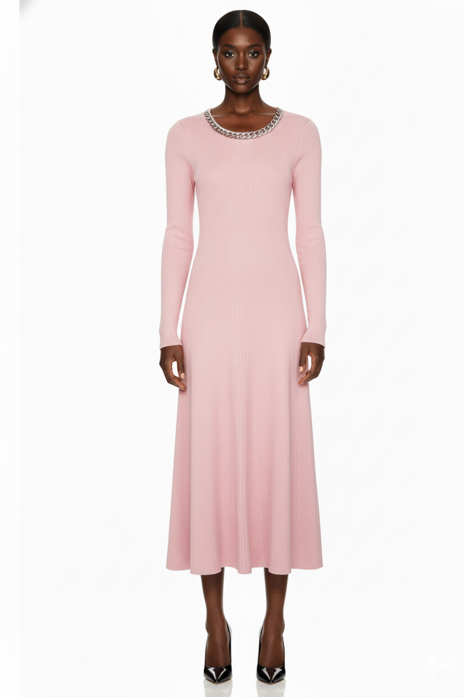 Elegant Long Sleeve Knit Maxi Dress Hover Image