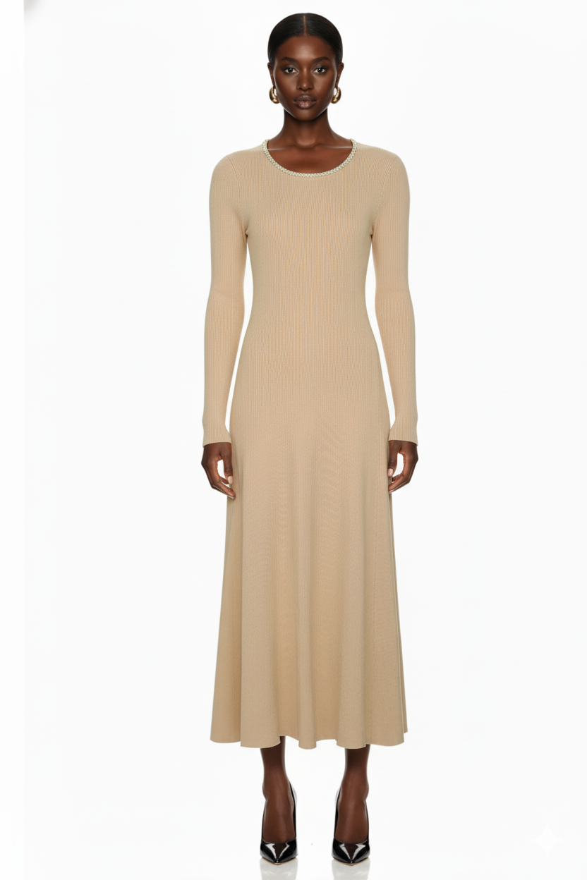Elegant Long Sleeve Knit Maxi Dress