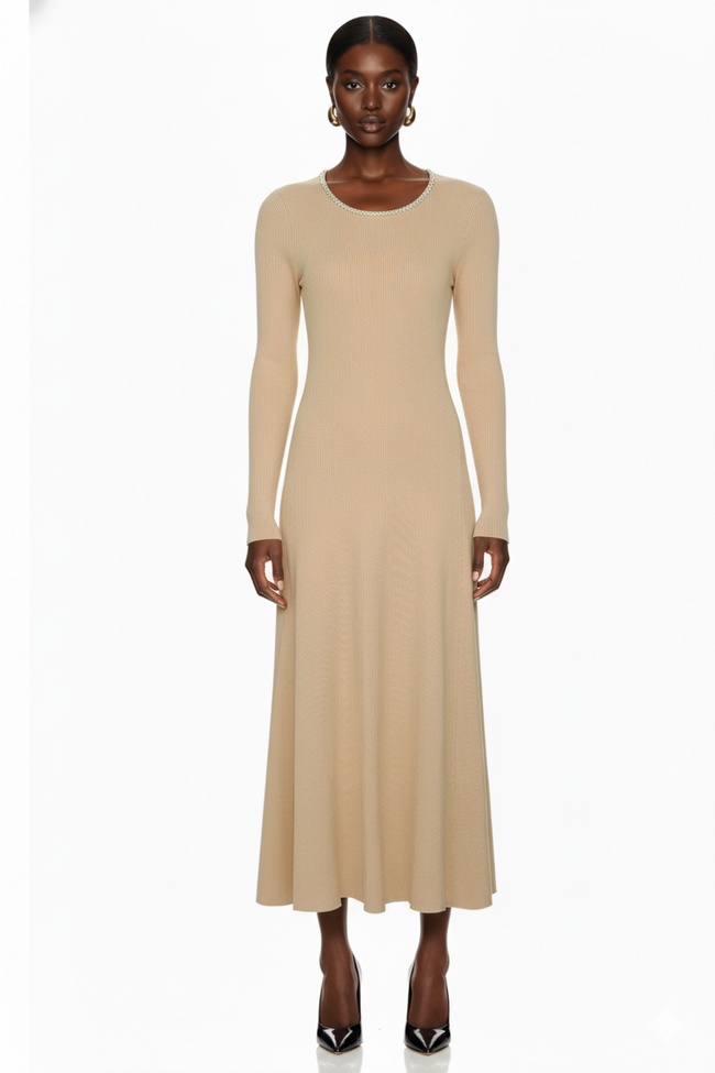 Elegant Long Sleeve Knit Maxi Dress Main Image