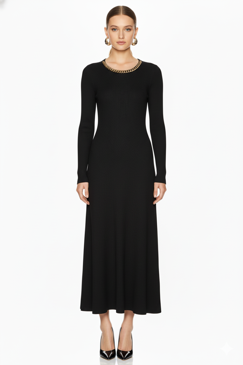Elegant Long Sleeve Knit Maxi Dress