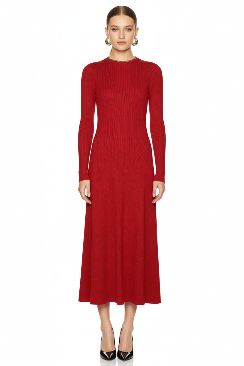 Elegant Long Sleeve Knit Maxi Dress