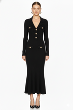 Long Sleeve Collared Knit Midi Maxi Dress