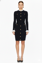 Chic Ribbed Knit Dress with Gold Buttons