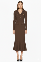 Long Sleeve Collared Knit Midi Maxi Dress