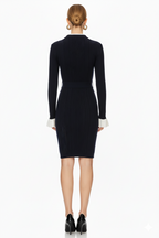 Chic Ribbed Knit Dress with Gold Buttons