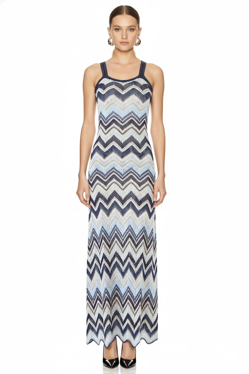 Chevron Knit Strappy Maxi Dress