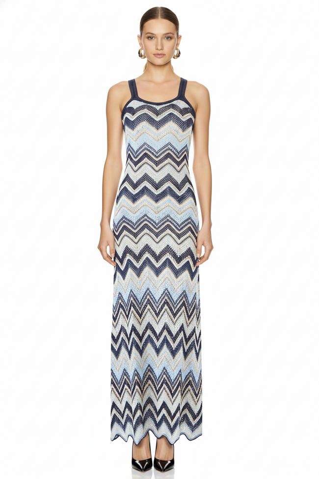 Chevron Knit Strappy Maxi Dress Hover Image