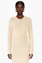 Ruffled Trim Knit Cardigan and Maxi Skirt Set