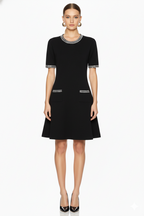 Embellished Trim Knit A-Line Mini Dress