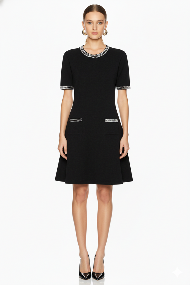 Embellished Trim Knit A-Line Mini Dress Hover Image