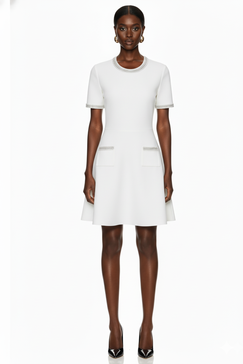 Embellished Trim Knit A-Line Mini Dress