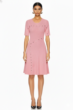 Asymmetric Button-Detail Ribbed Knit Dress