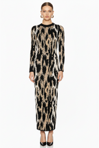 Animal Print Long Sleeve Fitted Maxi Dress