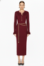 Button-Front Ribbed Knit Maxi Dress with Chain Belt