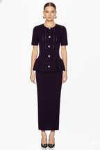 Peplum Button-Front Knit Top and Midi Skirt Set