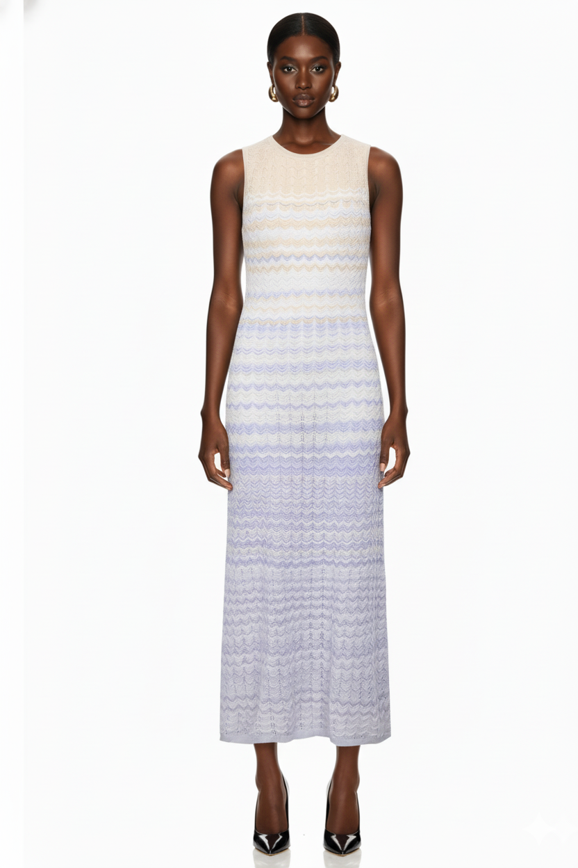 Sleeveless Chevron Knit Maxi Dress