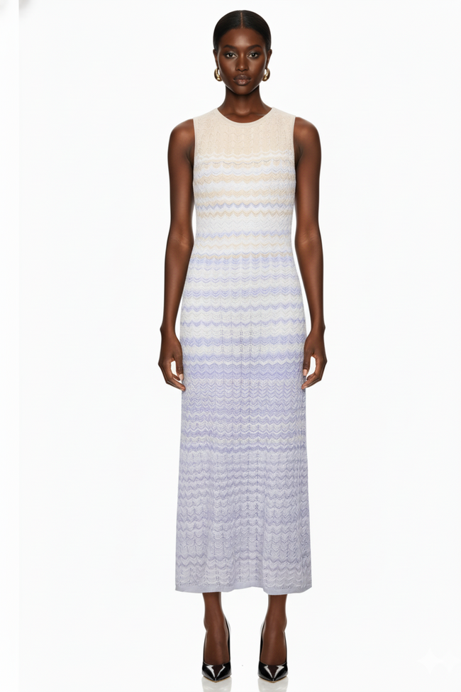 Sleeveless Chevron Knit Maxi Dress Hover Image