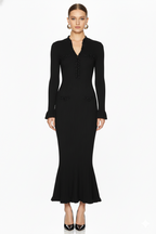 Ruffle Trim Ribbed Knit Mermaid Maxi Dress