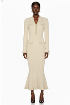 Ruffle Trim Ribbed Knit Mermaid Maxi Dress